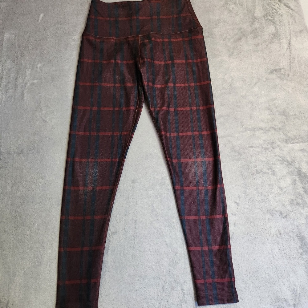 Beyond Yoga Plaid Dark Cherry High Waisted Leggings Medium M Pants